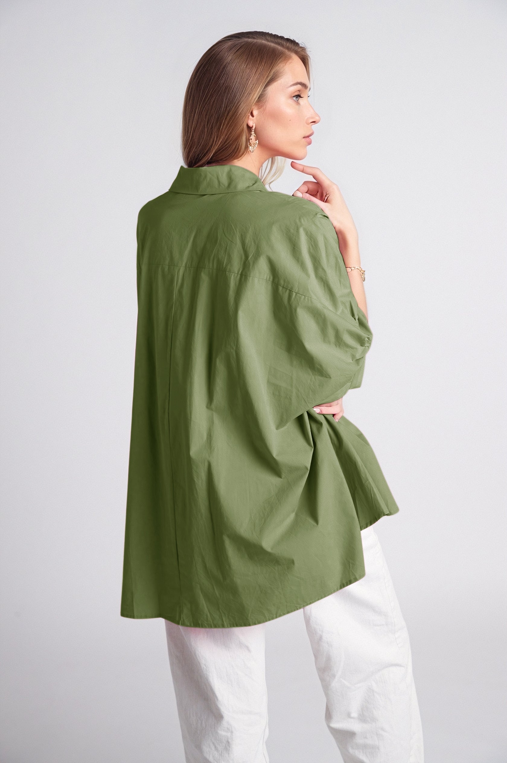 Green Oversized Blouse With Short Sleeve