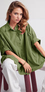 Green Oversized Blouse With Short Sleeve