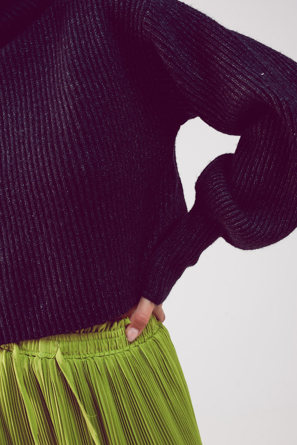 High Neck Jumper With Balloon Sleeve in Black