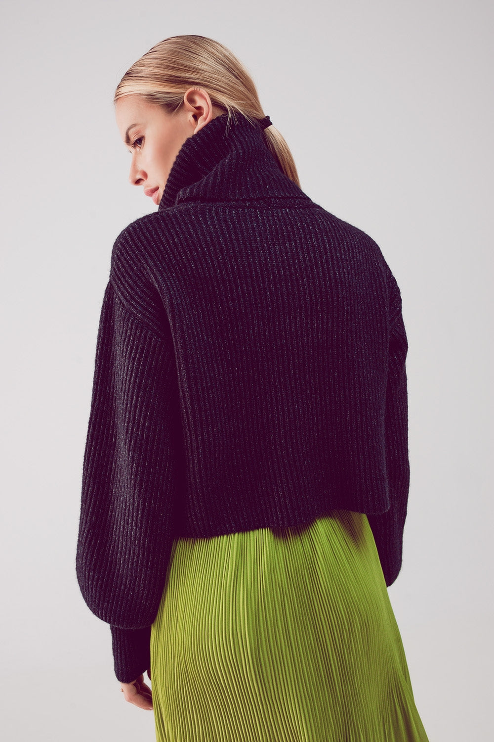 High Neck Jumper With Balloon Sleeve in Black