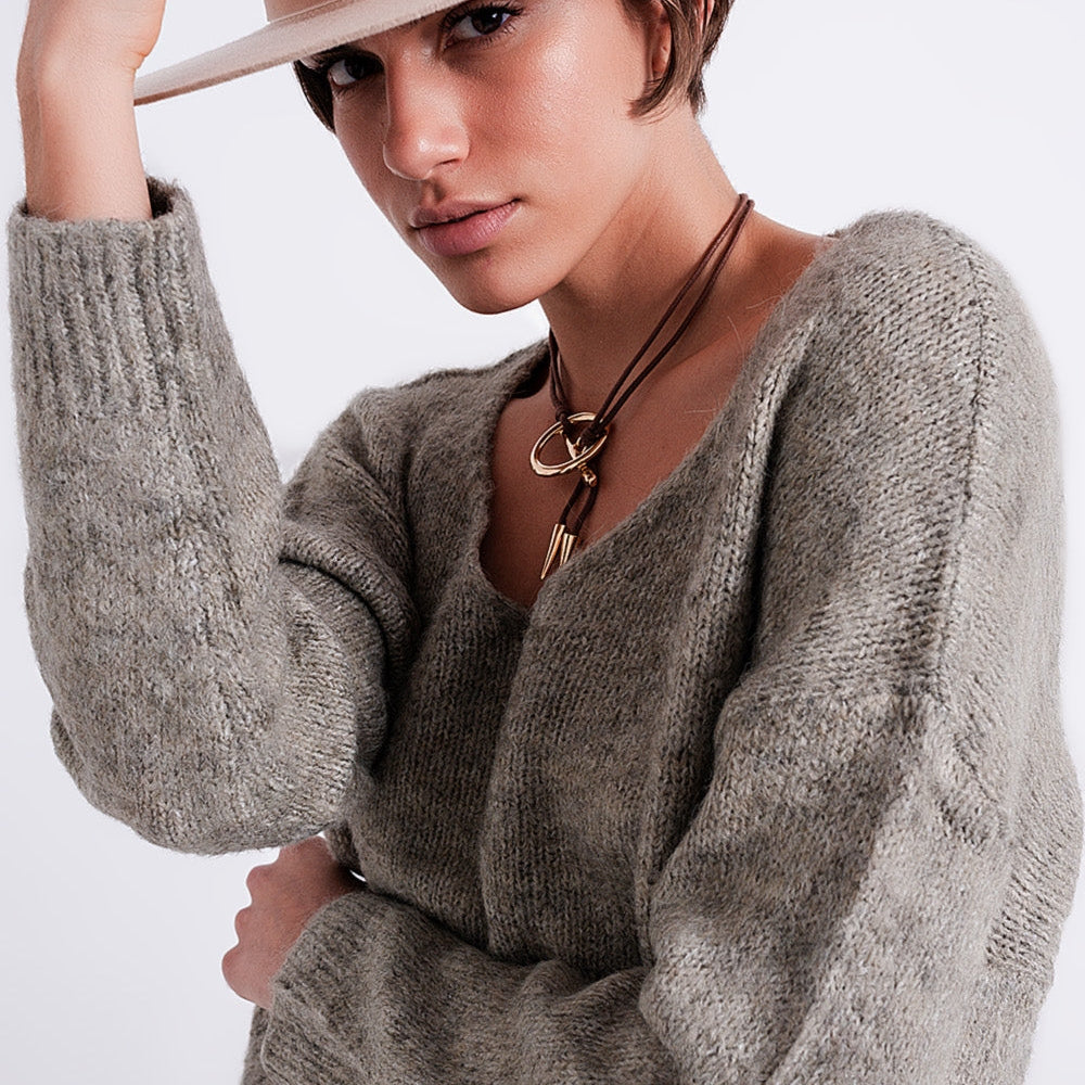 Khaki Batwing Fluffy Sweater