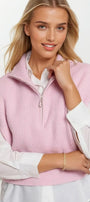 Knitted Vest With High Half-Zip Collar and Large Armholes in Pink