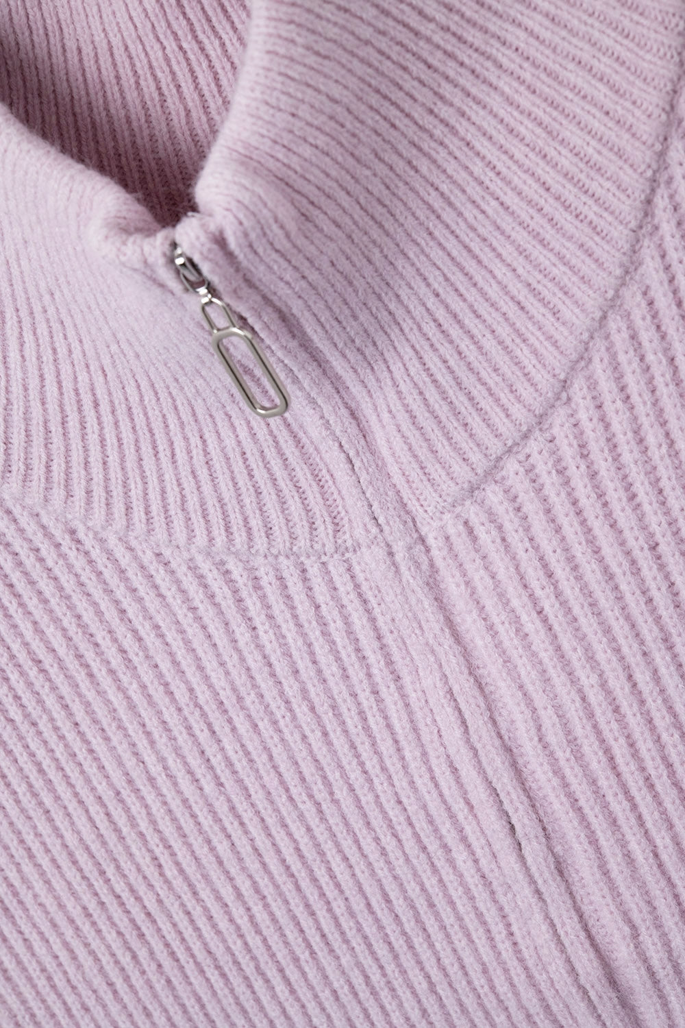 Knitted Vest With High Half-Zip Collar and Large Armholes in Pink