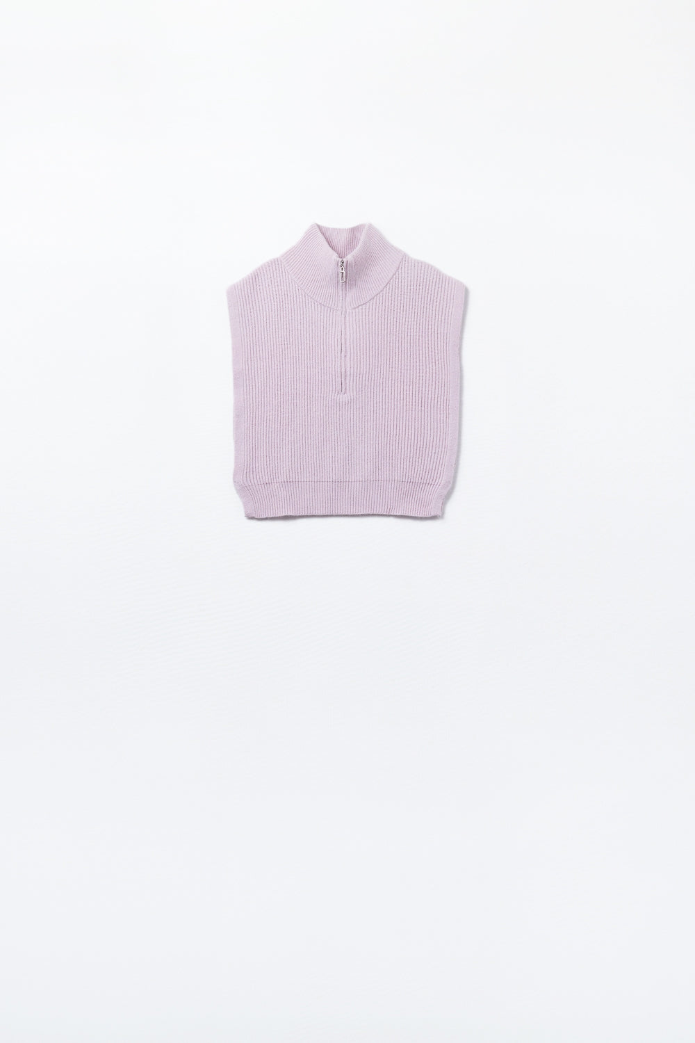 Knitted Vest With High Half-Zip Collar and Large Armholes in Pink