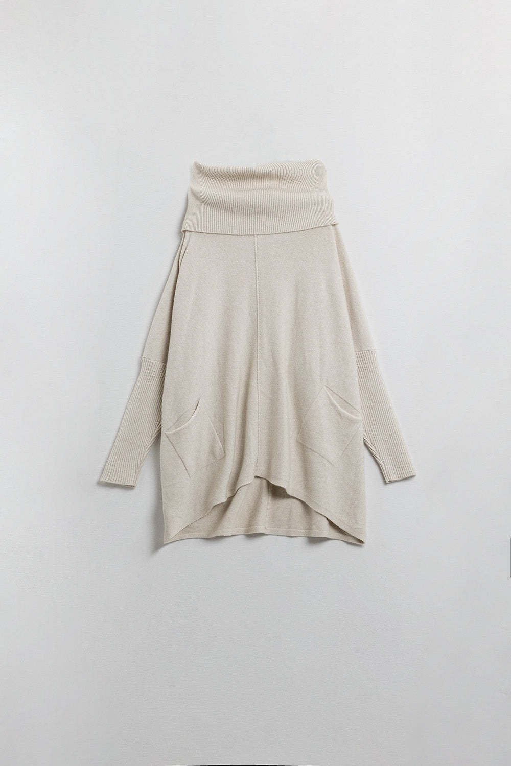 Oversized Beige Sweater With Front Pockets