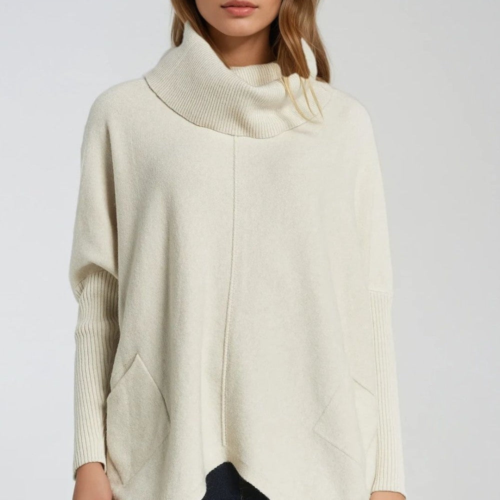 Oversized Beige Sweater With Front Pockets