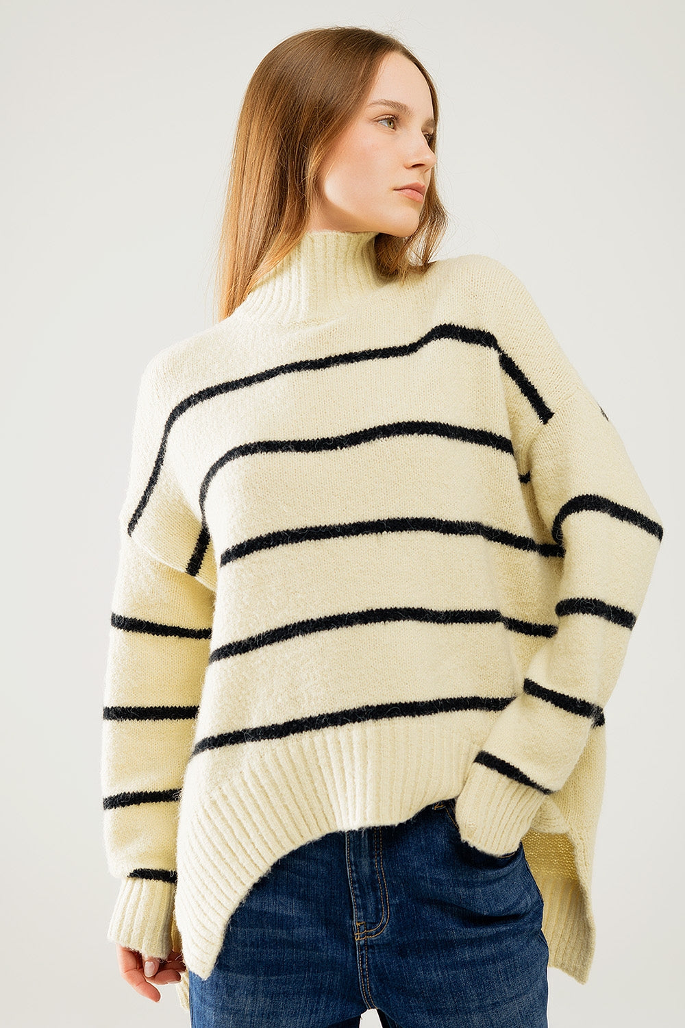 Oversized Cream Sweater With Black Stripes