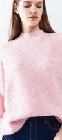 Pink Fluffy Sweater With Three-Quarter Sleeves and Round Neck