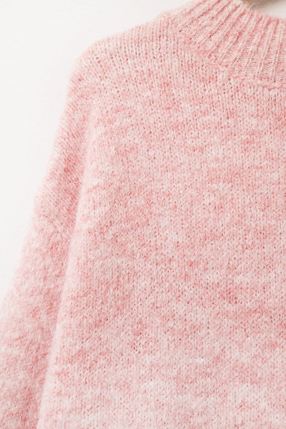 Pink Fluffy Sweater With Three-Quarter Sleeves and Round Neck