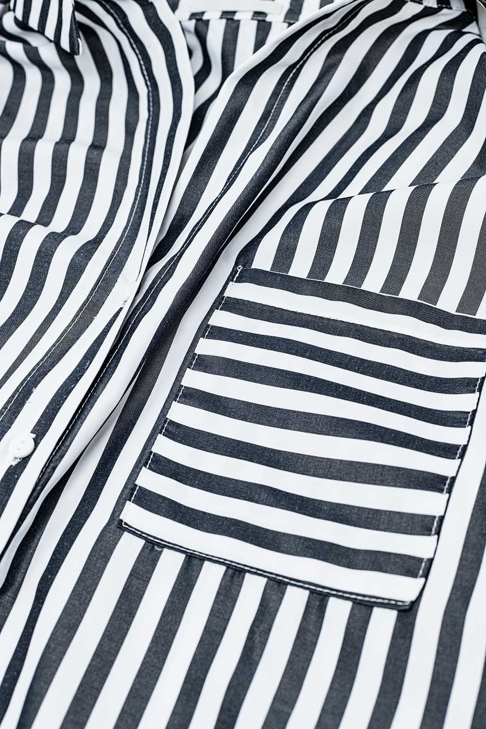 Poplin Shirt With Vertical Stripes in Black and Chest Pocket
