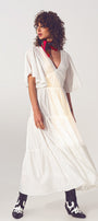 Smock v Neck Maxi Dress in White