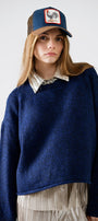 Soft Knit Navy Jumper With Balloon Sleeves
