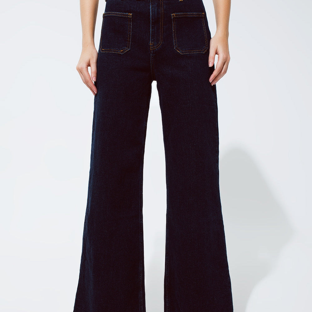 Straight Jeans With Pocket Detail in Dark Wash