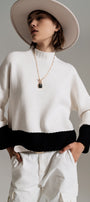 White Jumper With Black Ribbed Cuffs and Hem