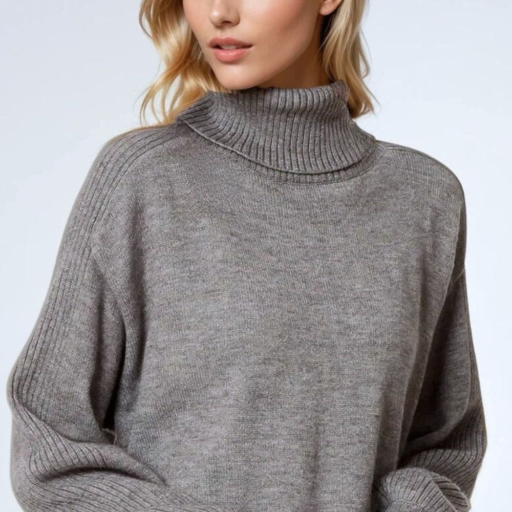 Wide Grey Sweater With Ribbed Sleeves