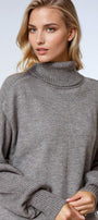Wide Grey Sweater With Ribbed Sleeves