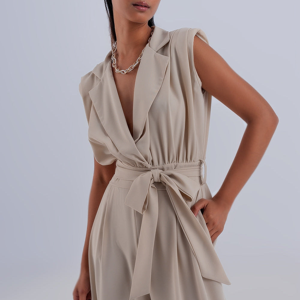 Wide Leg Jumpsuit in Beige
