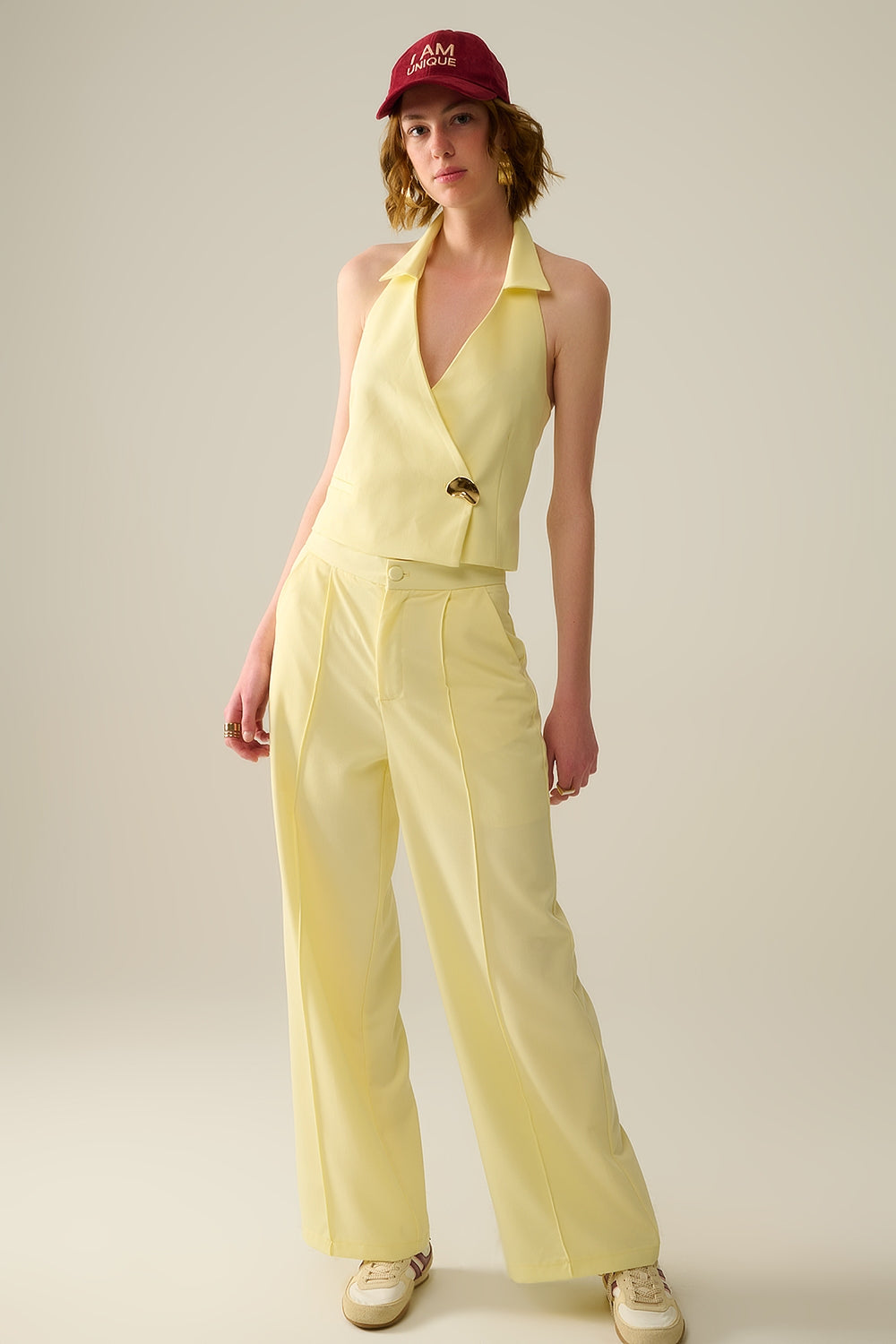 Wide Leg Tailored Pants in Yellow